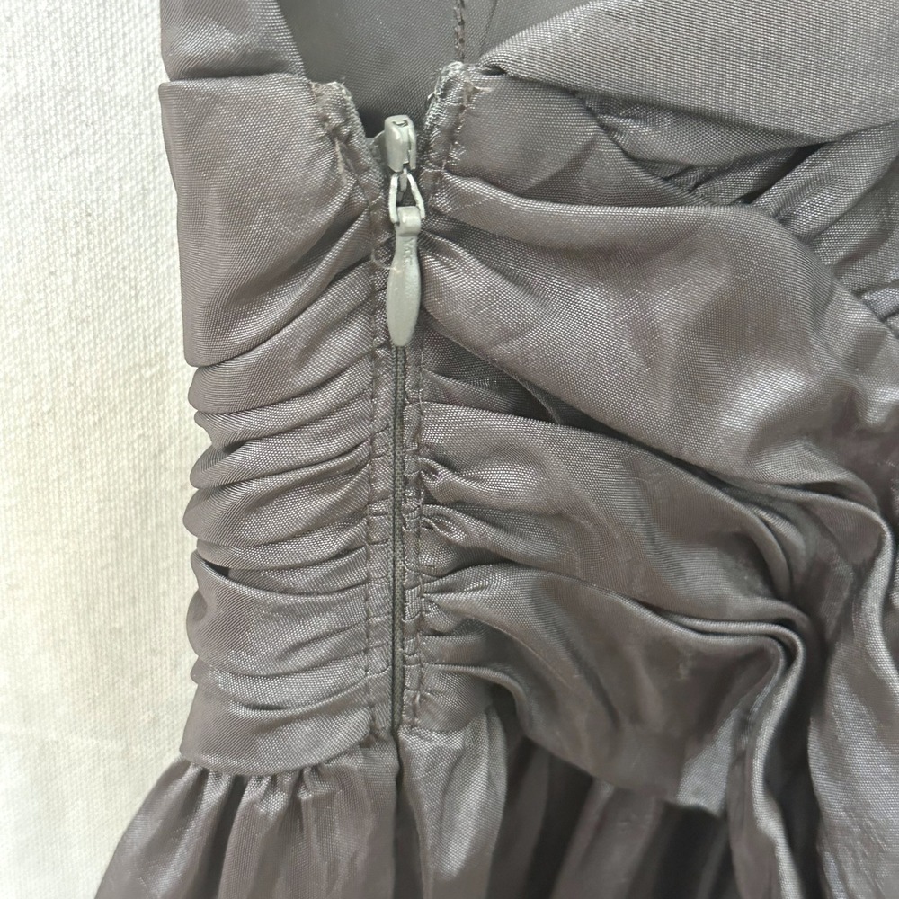 Y2K Adrianna Papell Goblin Brown Iridescent Rosette Dress Sz. 4 Twist Open Back - Picture 14 of 16
